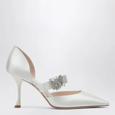 Roger Vivier Mary Jane Dorsay Efflorescence In Light Blue Satin In Silver