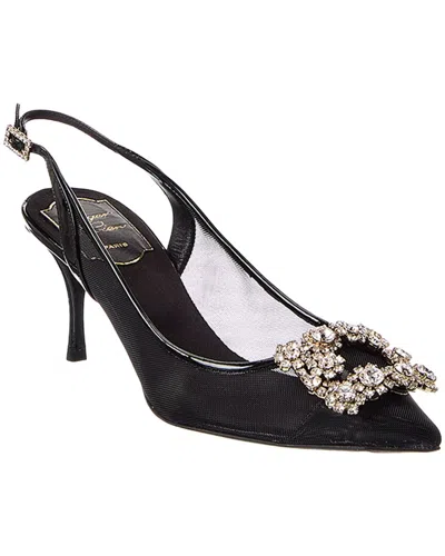 Roger Vivier Mesh & Patent Slingback Pump In Black