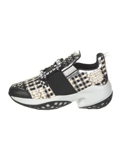 Pre-owned Roger Vivier Mesh Animal Print Sneakers In Black