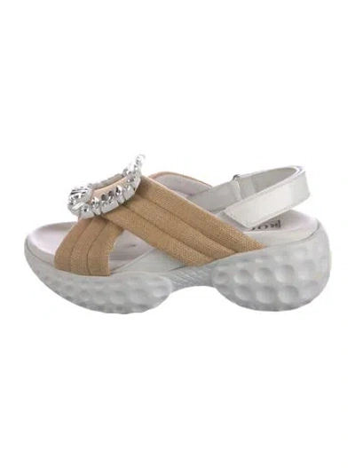 Pre-owned Roger Vivier Mesh Colorblock Pattern Slingback Sandals In White