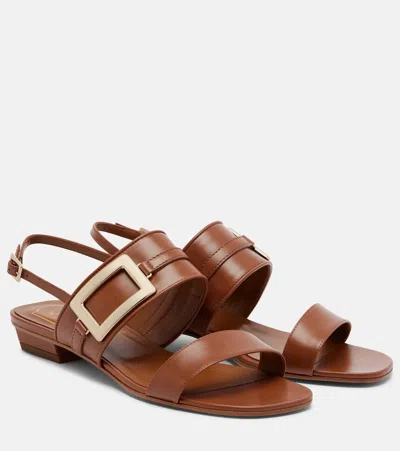 Roger Vivier Metal Buckle Leather Slingback Sandals In Brown
