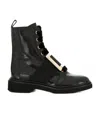 Roger Vivier Metal Buckle Velvet Shoelace Ankle Boots In Black