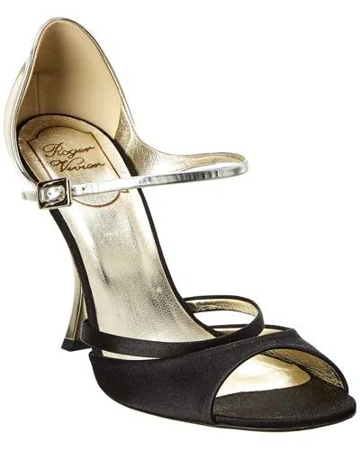 Roger Vivier Metallic Leather & Satin Sandal In Black