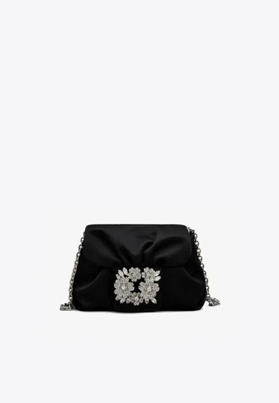 Roger Vivier Micro Efflorescence Satin Clutch Bag In Black