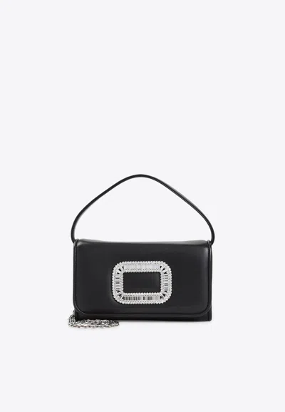 Roger Vivier Micro Pilgrim Leather Top Handle Bag In Black
