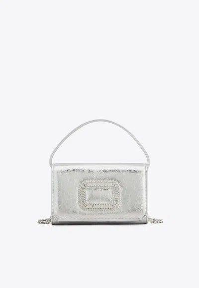 Roger Vivier Micro Pilgrim Metallic Leather Crossbody Bag In Silver