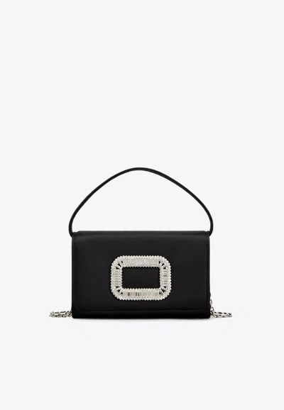 Roger Vivier Micro Pilgrim Satin Crossbody Bag In Black