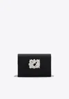 Roger Vivier Mini Clutch Bag With Rhinestone Bouquet In Black