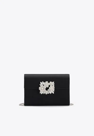 ROGER VIVIER MINI BOUQUET CRYSTAL BUCKLE CLUTCH IN SATIN