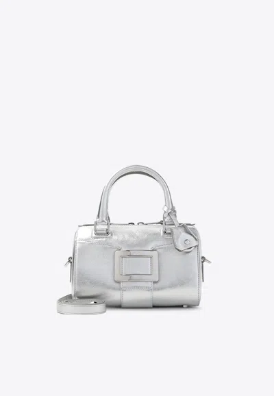 Roger Vivier Mini Bowling Metallic Leather Top Handle Bag In Silver