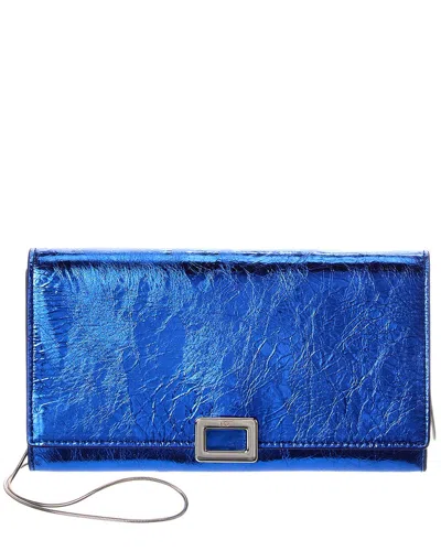 Roger Vivier Mini Buckle Leather Wallet On Chain In Blue