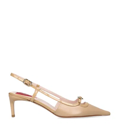 Roger Vivier Mini Buckle Slingback Heels 55 In Beige