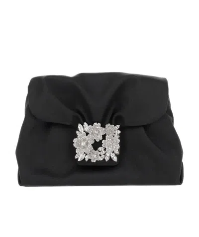 Roger Vivier Mini Drapé Ruched Buckle-detail Clutch Bag In Black