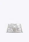 Roger Vivier Mini Drape Bouquet Crystal Buckle Clutch In Metallic Leather In Silver