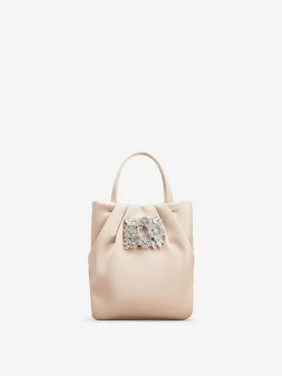 Roger Vivier Drape Pocket Bouquet Strass Buckle Micro Tote Bag In Light Pink