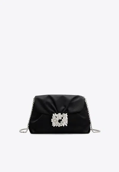 Roger Vivier Mini Efflorescence Satin Clutch Bag In Black