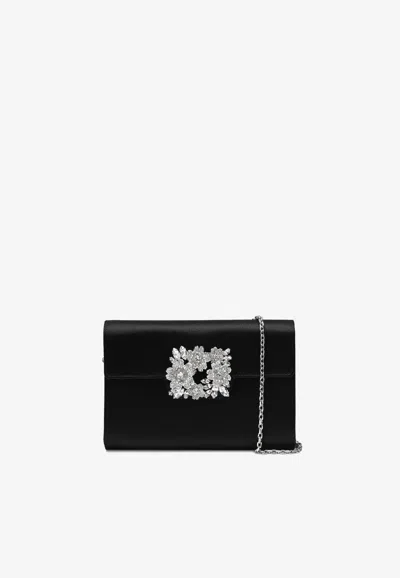 Roger Vivier Mini Efflorescence Satin Clutch Bag In Black