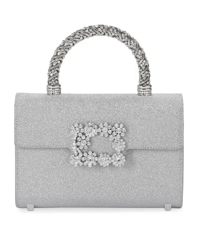 Roger Vivier Mini Flower Jewel Envelope Top-handle Bag In Silver