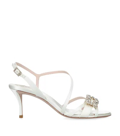 Roger Vivier Mini Flower Strass Heeled Sandals 65 In Ivory