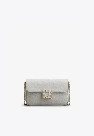 Roger Vivier Mini Jeu De Fille Clutch Bag In Glitter Fabric In Silver
