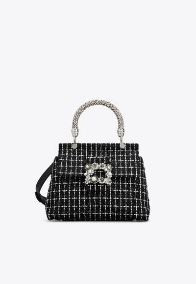 Roger Vivier Mini Jewel Efflorescence-buckle Checked Bag In Black