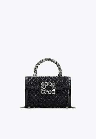 Roger Vivier Mini Jewel Efflorescence-buckle Sequined Bag In Black