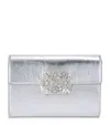 Roger Vivier Mini Leather Efflorescence Envelope Clutch Bag In Silver