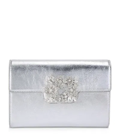 Roger Vivier Mini Leather Efflorescence Envelope Clutch Bag In Silver
