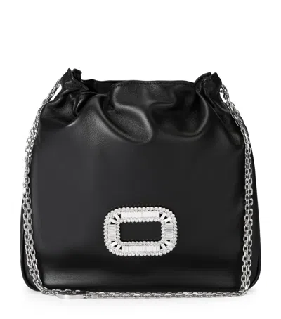 Roger Vivier Mini Leather Pilgrim Bucket Bag In Black