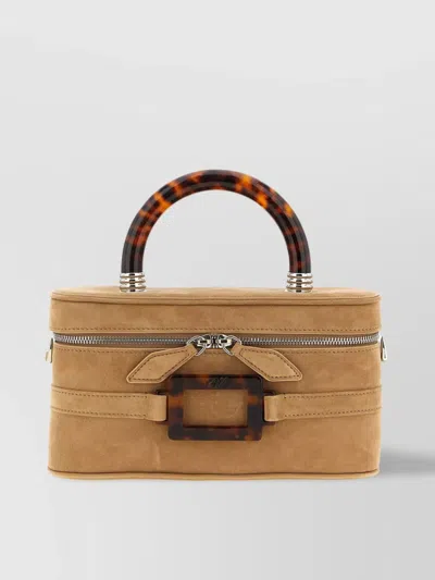 Roger Vivier Mini Rectangular Suede Vanity Handbag In Brown