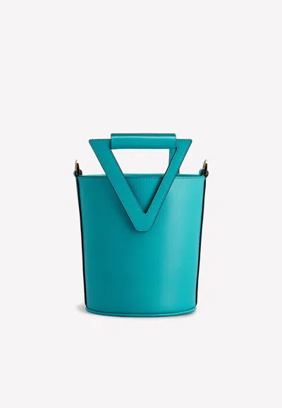 Roger Vivier Mini Rv Bucket Bag In Leather In Blue