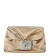 Roger Vivier Mini Satin Efflorescence Clutch Bag In Beige