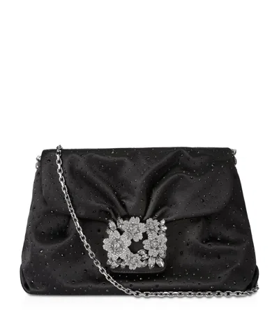 Roger Vivier Mini Satin Efflorescence Clutch Bag In Black