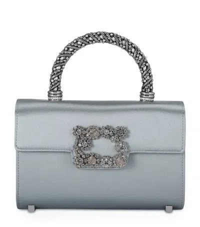 Roger Vivier Mini Satin Strass Top-handle Bag In Silver