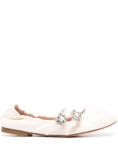 Roger Vivier Mini Strap Strass Leather Ballet Flats In Neutral