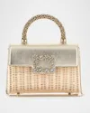 Roger Vivier Mini Strass Buckle Wicker Top-handle Bag