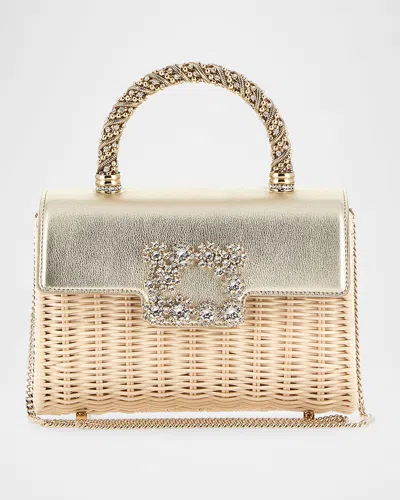 Roger Vivier Mini Strass Buckle Wicker Top-handle Bag