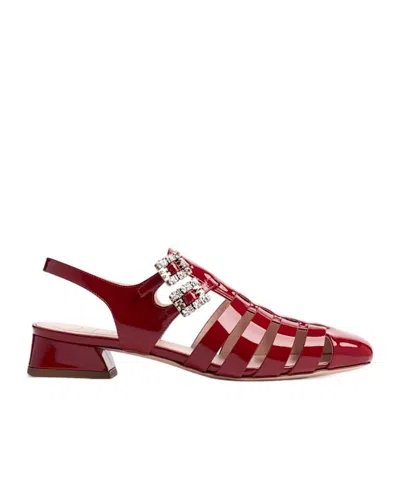 Roger Vivier Mini Tres Vivier Leather Flats In Burgundy