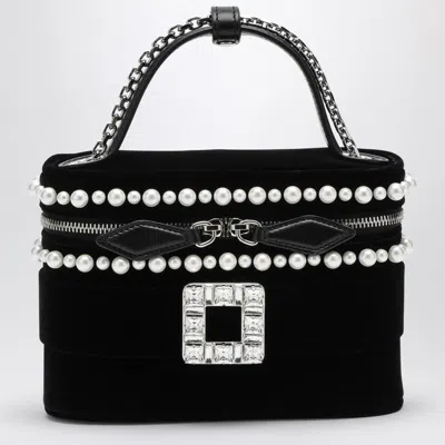 Roger Vivier Mini Velvet Vanity Handbag With Beads And Rhinestone Buckle In Black