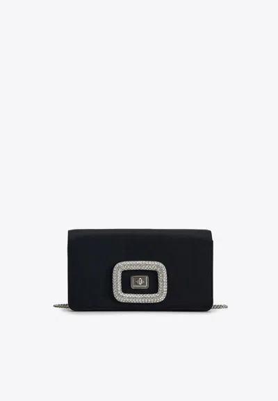 Roger Vivier Mini Viv' Choc Crystal-embellished Bag In Satin In Black