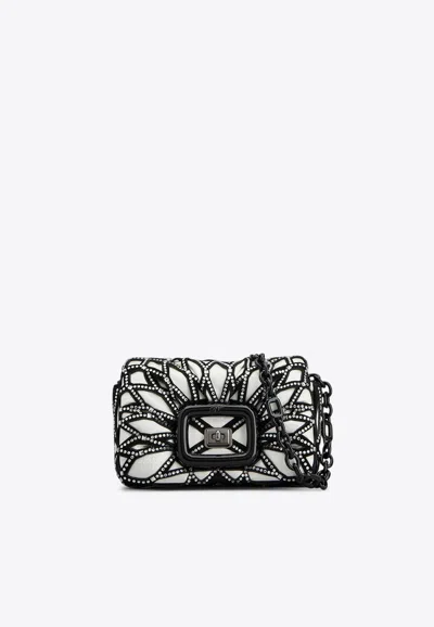 Roger Vivier Mini Viv' Choc Crystal-embellished Shoulder Bag In White