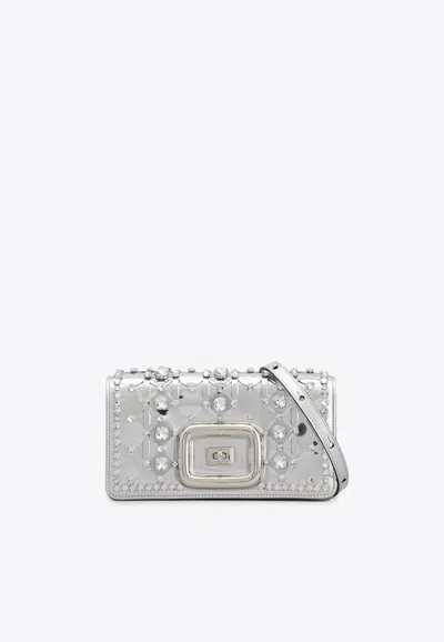 Roger Vivier Mini Viv' Choc Disco Shoulder Bag In Leather In Silver