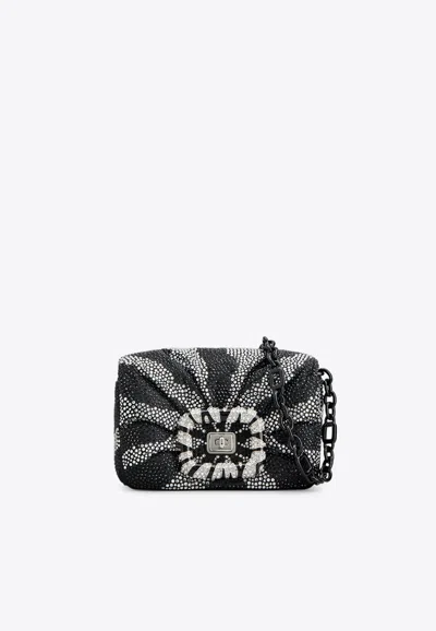 Roger Vivier Mini Viv' Choc Rhinestone-embellished Shoulder Bag In Black
