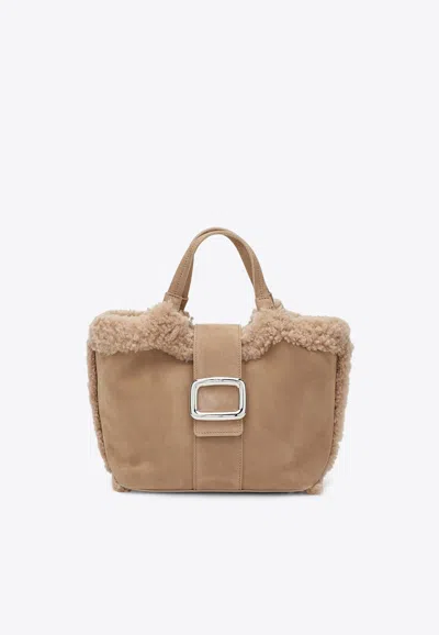 ROGER VIVIER MINI VIV' CHOC SHEARLING SHOULDER BAG