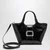 Roger Vivier Mini Viv Choc Black Leather Shopping Handbag In Black