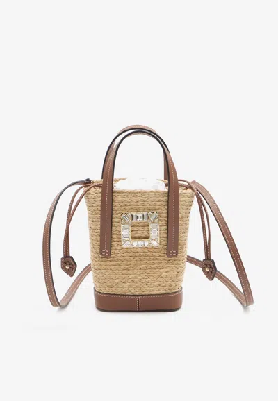 Roger Vivier Mini Viv' Skate Raffia Bucket Bag In Sand