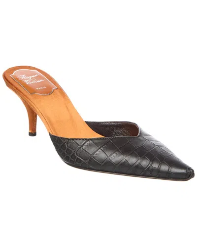 Roger Vivier Miss Understanding Croc-embossed Leather Mule In Gray