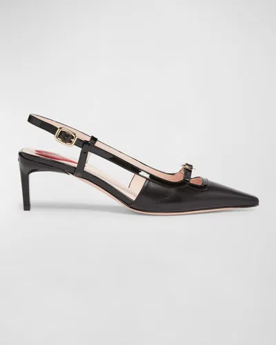 Roger Vivier Mixed Leather Mini Buckle Slingback Pumps In Nero