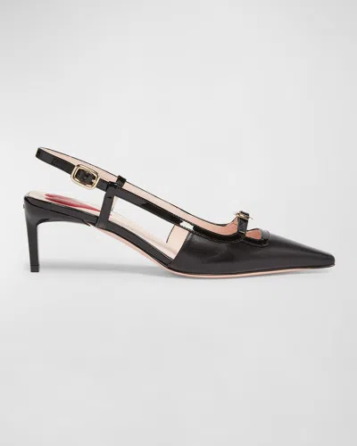 ROGER VIVIER MIXED LEATHER MINI BUCKLE SLINGBACK PUMPS