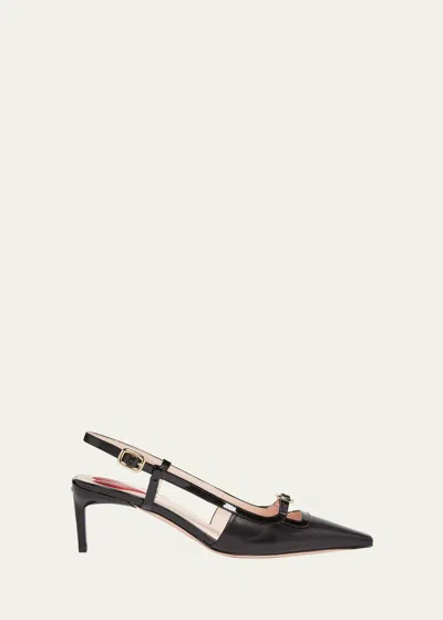 ROGER VIVIER MIXED LEATHER MINI BUCKLE SLINGBACK PUMPS